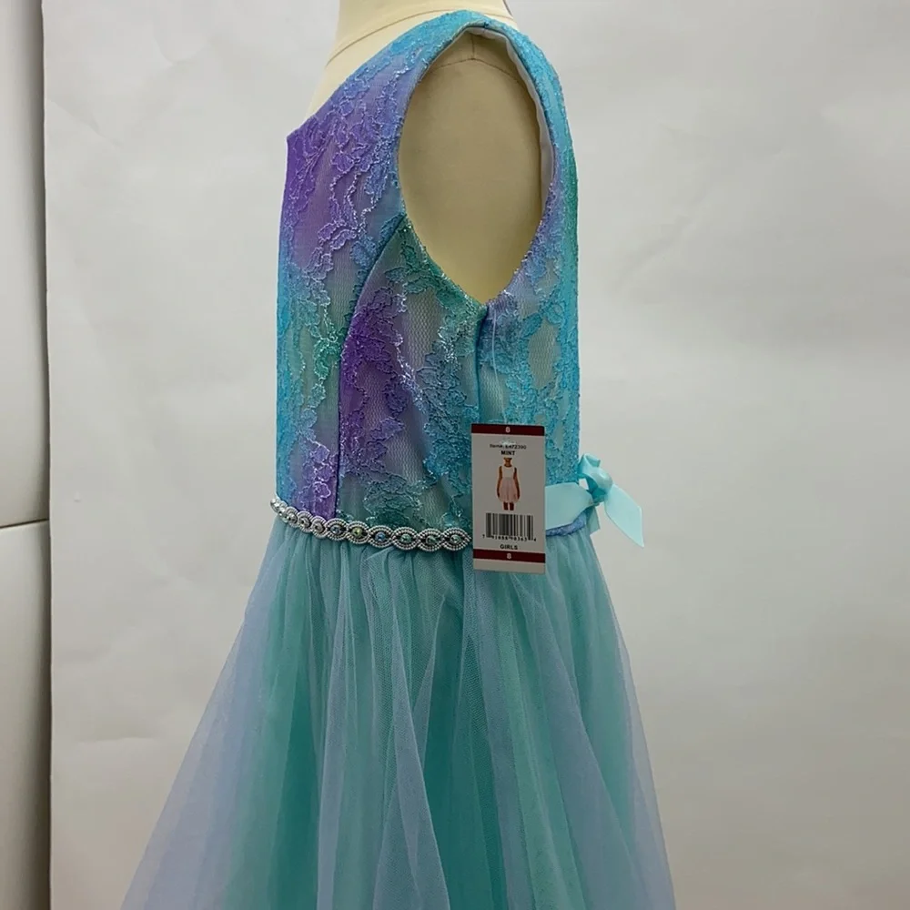 Boutique Emily Rose Hi Lo Rhinestone waistline tie ribbon‎ back w/ zipper